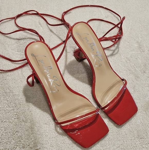 London Rag Red Strappy Sandals Heels Size 9 Y2K 90s Coquette Girl Preppy - Picture 2 of 12